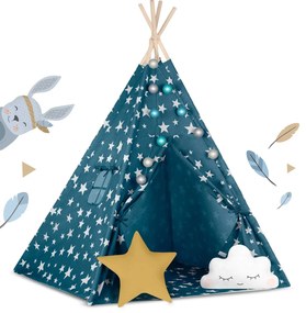Detský stan Tepee so svetlami Nukido - modrý