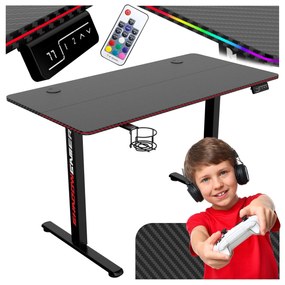 Výškově nastavitelný elektrický herní stůl  SHADOW GAMER 2.0 LED RGB 120 cm černý