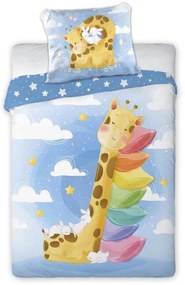 Bavlnená posteľná bielizeň pre deti s krásnou žirafou 2ks: 100 cmx135 + obliečka 40x60 Modrá