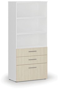 Kancelárska skriňa s kombinovanými zásuvkami PRIMO WHITE, 1781 x 800 x 420 mm, biela/breza