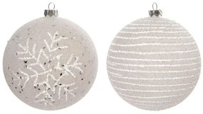 Vianočná guľa plastová dekorovaná 8 cm biela 27226