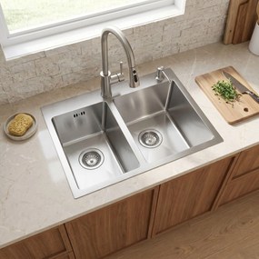 Rea Toby, 1.5-komorový nerezový drez 560x480x210 mm, brúsená oceľ, ZLE-06417