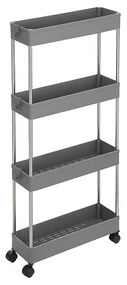 Regál na kolieskach SLIM, 4 úrovne, 12,5x40x86cm, sivá SongmicsHome