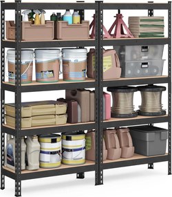 SONGMICS 5-poschodový regálový systém, 2 kusy, 30×75×150 cm, čierny