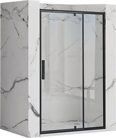 Jednokrídlové sprchové dvere REA RAPID SWING 120 cm pre inštaláciu do niky, čierne/transparent - bez vaničky