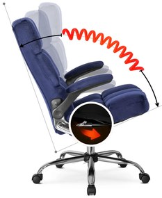 Vintino kancelárska otočná stolička JACOB s chrómovými nohami modrá velúrová zamatová