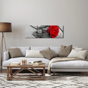 Obraz červených ruží (s hodinami) (90x30 cm)