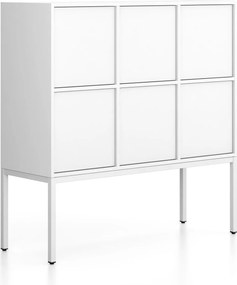 Kancelárska skriňa FRAME, nízka, biela podnož, 6x dvere, 1299 x 450 x 1331 mm, PUSH-lock, biela
