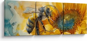Obraz - Včielka, akvarel (s hodinami) (90x30 cm)