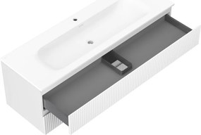 Mexen Rivel, kúpeľňová skrinka 140 cm s umývadlom Vela, 2 zásuvky, drážkovaná, biela matná, 91A20-14047-2-BFF01-W23M01