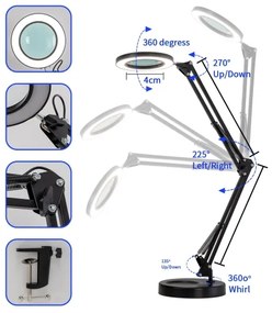 Brilagi - LED Stmievateľná stolná lampa s lupou LED/12W/5V 3000/4200/6000K čierna