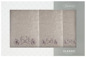 EUROFIRANY FROTÉ UTERÁK LILA SADA 1KS 30X50 CM, 1KS 50X90 CM, 1KS 70X140 CM BÉŽOVÁ