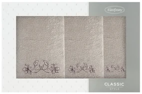 EUROFIRANY FROTÉ UTERÁK LILA SADA 1KS 30X50 CM, 1KS 50X90 CM, 1KS 70X140 CM BÉŽOVÁ