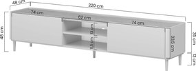 TV stolík Amilio 220 cm na nožičkách - kašmír / olejovaný dub