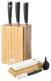 Súprava nožov G21 Damascus Premium v ​​bambusovom bloku, 4 ks + brúsny kameň