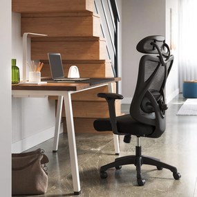 Kancelárske kreslo, Ergonomické kreslo s nastaviteľnou opierkou hlavy, čierne