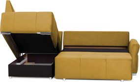 Rohová sedačka na trvalé spanie Island, horčicová žltá látka, ľavý roh