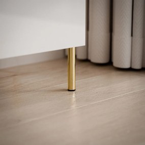 TV STOLÍK NESSIE 2 NA NOŽIČKÁCH BIELY LESK + ZLATÝ 180 cm