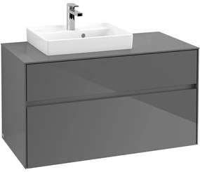 VILLEROY &amp; BOCH Collaro závesná skrinka pod umývadlo na dosku (umývadlo vľavo), 2 zásuvky, 1000 x 500 x 548 mm, Glossy Grey, C01400FP