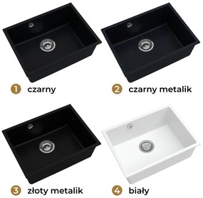 Sink Quality Crypton 60, kuchynský granitový drez 535x400x205 mm + chrómový sifón, čierna škvrnitá, SKQ-CRY.B.1KBO.60.X