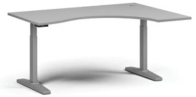 Výškovo nastaviteľný stôl, elektrický, 675-1325 mm, ergonomický pravý, doska 1600x1200 mm, sivá podnož, sivá