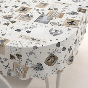 Biante Dekoračný oválny obrus Porto PRT-014 Hnedo-sivé srdiečka na krémovom 60x100 cm