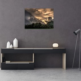 Sklenený obraz mračien a lesa (70x50 cm)