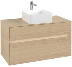 VILLEROY &amp; BOCH Collaro závesná skrinka pod umývadlo na dosku (umývadlo v strede), 2 zásuvky, s LED osvetlením, 1000 x 500 x 548 mm, Nordic Oak, C038B0VJ