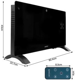 Sklenený konvekčný ohrievač Eco Wifi termostat 2000W čierny