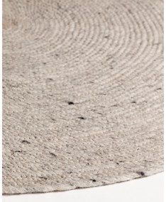 Ručne tkaný vlnený okrúhly koberec vo svetlosivej a slonovinovej farbe ø 200 cm Takashi – Kave Home