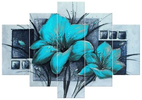 Gario Ručne maľovaný obraz Nádherné modré Vlčie maky - 5 dielny Rozmery: 150 x 70 cm