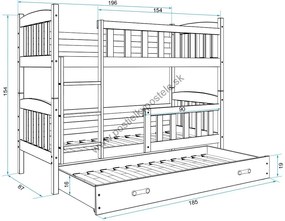 Poschodová posteľ s prístelkou - KUBO 3 - 190x80cm Borovica - Zelená