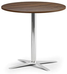 Konferenčný stolík AURA, priemer 80 cm, chróm podnož, orech