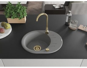 Mexen Kevin, drez granitový 586x458x190 mm, 1-komorový a zlatá batéria Telma, šedá, 6517-71-670200-50