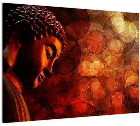 Sklenený obraz - Budha v červených tónoch (70x50 cm)