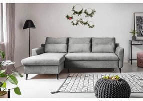 Svetlosivá zamatová rozkladacia rohová pohovka Miuform Stylish Stan, ľavý roh