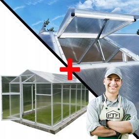 Záhradný Skleník Biely 12 m2 Polykarbonátový Tunel 210X606 Okno