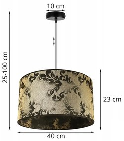 Závesné svietidlo WERONA 1, 1x čierne/zlaté textilné tienidlo so vzorom, (fi 40cm)