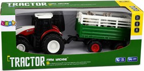 LEAN Toys Poľnohospodársky traktor s prívesom, diaľkovo ovládaný RC, figúrka kravy, mierka 1:24