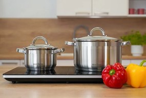 MEGAKOMBO Multifunkčný kuchynský robot BestBerg BBR-1900S + 15dielna sada nerezových hrncov a nepriľnavých panvíc BestBerg BBSC-15 / strieborná