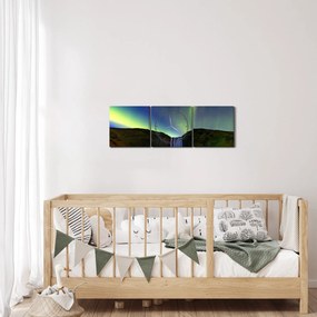 Obraz - Polárna žiara na Islande (s hodinami) (90x30 cm)