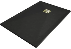 Mexen Stone+ kompozytový obdélníkový sprchový kout 80 x 70 cm, černý, zlatý dekor