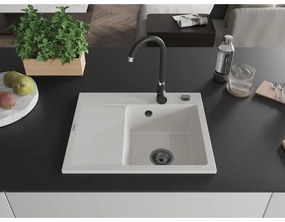 Mexen Ben, 1-komorový granitový drez 600x500x190 mm, pravý + čierny sifón, biela, 6523605000-20-B