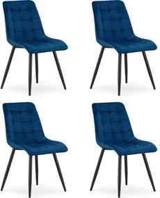 Set štyroch jedálenských stoličiek SPLIT zamatové tmavomodré / čierne nohy (4 ks)