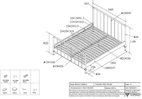 Modrá kovová dvojlôžková posteľ s roštom 160x200 cm BRONXX – Vipack