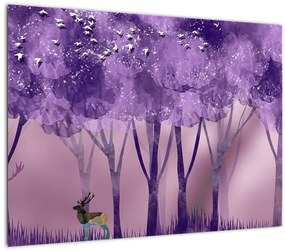 Sklenený obraz - Jelene v magickom lese (70x50 cm)