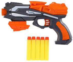 Pištoľ na penové náboje 20x14cm plast a 5ks nábojov oranžová na karte