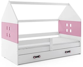 BMS Group Detská posteľ domček DOMI biela - ružová so zásuvkou 160x80cm