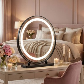 Rea MAKE-UP, kozmetické LED zrkadlo 40 cm v čiernom ráme na postavenie, HOM-12020