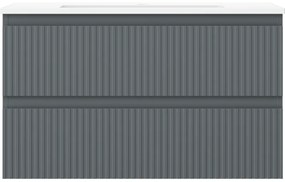 Mexen Rivel, kúpeľňová skrinka 80 cm s umývadlom Otis, 2 zásuvky, drážkovaná, grafitová matná/biela matná, 91A20-08047-2-BFF66-W18M0